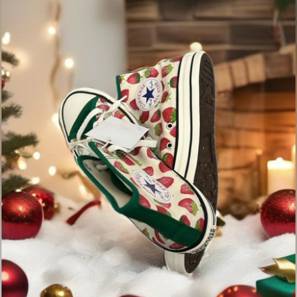 NEW-NEVER WORN CUSTOM STRAWBERRY HI-TOP CONVERSE SNEAKERS